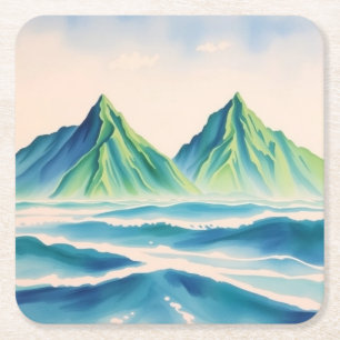 Moderne Alpen-Wasserfarbe-Untersetzer Rechteckiger Pappuntersetzer