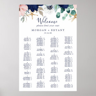 Moderne alphabetische Sitze mit nautischer Flora Poster
