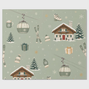 Moderne Alpine Après-Ski-Weihnachten Winter Salbei Geschenkpapier
