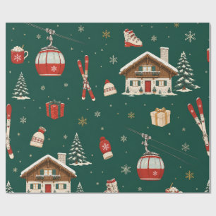 Moderne alpine Après-Ski-Weihnachts-Alpenkiefern-V Geschenkpapier