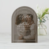 Moderne alte Geld-Foto-Overlay-Bogen-Hochzeit Einladung (Stehend Vorderseite)