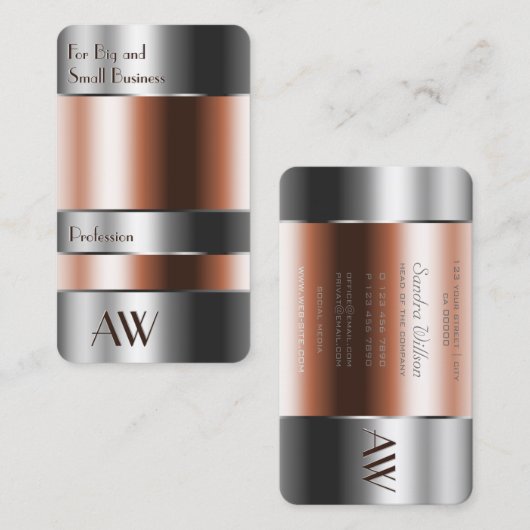 Moderne Aluminiumbox mit roten Fluiden und Initial Visitenkarte (Vorne/Hinten)