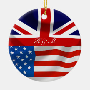 Moderne amerikanische Britische Flaggen Keramik Ornament