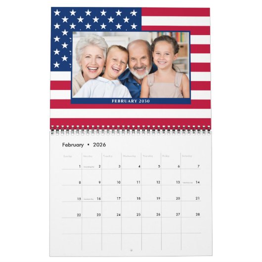 Moderne amerikanische Flaggen Patriotische Fotos Kalender (Feb 2026)