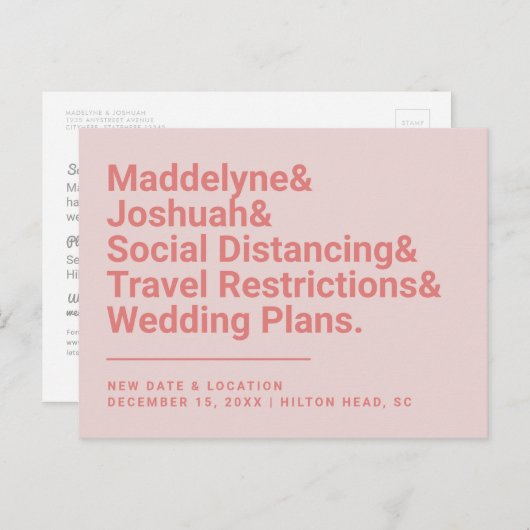 Moderne Ampere und rosa Hochzeitspause Postkarte (Vorne/Hinten)