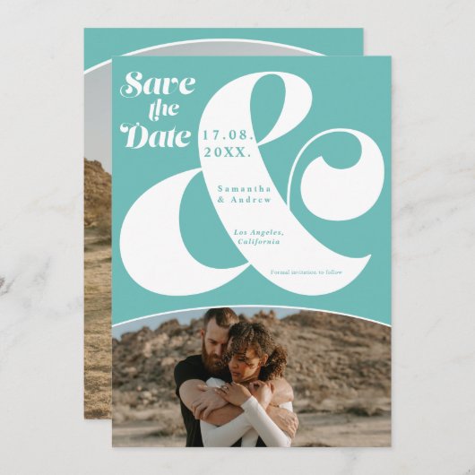 Moderne Ampere und Türkis 2 Foto Save the Date (Vorne/Hinten)