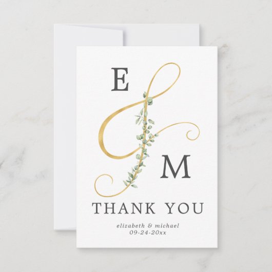 Moderne Ampersand einfache Eukalyptus-Hochzeit Dankeskarte (Vorderseite)