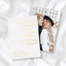 Moderne Ampersand-Foto-Save-The-Date-Karte Gold