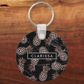 Moderne Ananas aus schwarzem Marmor Rose Schlüsselanhänger (Vorderseite)