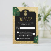 Moderne Ananas Gold Tropical Wedding RSVP (Stehend Vorderseite)