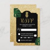 Moderne Ananas Gold Tropical Wedding RSVP (Vorne/Hinten)