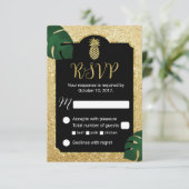 Moderne Ananas Gold Tropical Wedding RSVP Karte (Stehend Vorderseite)
