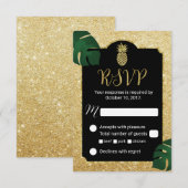 Moderne Ananas Gold Tropical Wedding RSVP Karte (Vorne/Hinten)