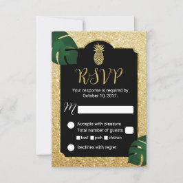Moderne Ananas Gold Tropical Wedding RSVP Karte