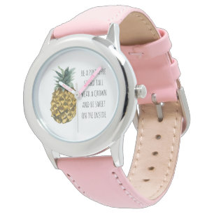 Moderne Ananas mit Aquarellfarbe & positives Zitat Armbanduhr