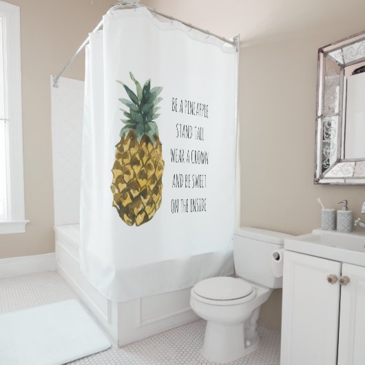 Moderne Ananas mit Aquarellfarbe & positives Zitat Duschvorhang (Beispiel)