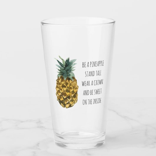Moderne Ananas mit Aquarellfarbe & positives Zitat Glas (Vorderseite)