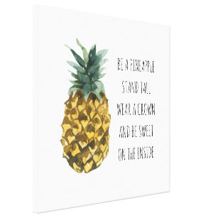 Moderne Ananas mit Aquarellfarbe & positives Zitat Leinwanddruck