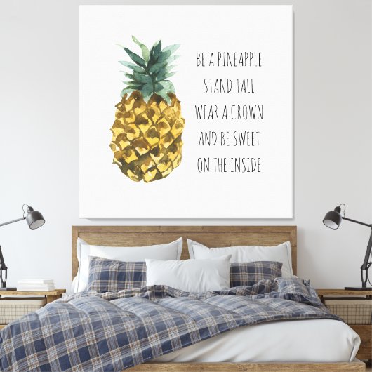 Moderne Ananas mit Aquarellfarbe & positives Zitat Leinwanddruck (Insitu (Schlafzimmer))