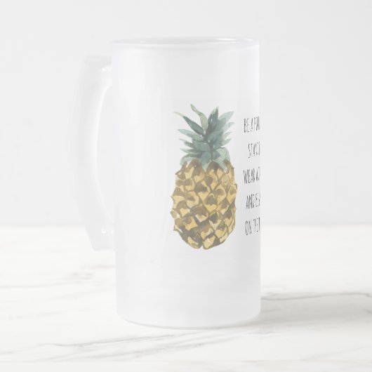 Moderne Ananas mit Aquarellfarbe & positives Zitat Mattglas Bierglas (Vorderseite Links)