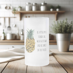 Moderne Ananas mit Aquarellfarbe & positives Zitat Mattglas Bierglas