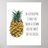 Moderne Ananas mit Aquarellfarbe & positives Zitat Poster (Vorne)