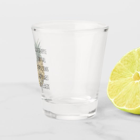 Moderne Ananas mit Aquarellfarbe & positives Zitat Schnapsglas (Rechts)