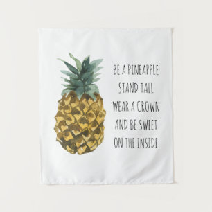 Moderne Ananas mit Aquarellfarbe & positives Zitat Wandteppich