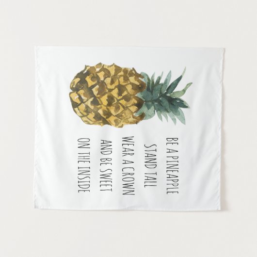 Moderne Ananas mit Aquarellfarbe & positives Zitat Wandteppich (Vorderseite (Horizontal))