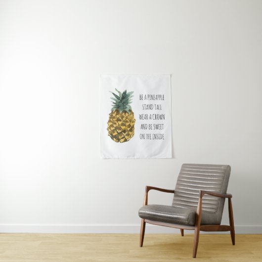 Moderne Ananas mit Aquarellfarbe & positives Zitat Wandteppich (Beispiel)