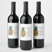 Moderne Ananas mit Aquarellfarbe & positives Zitat Weinetikett (Flaschen)