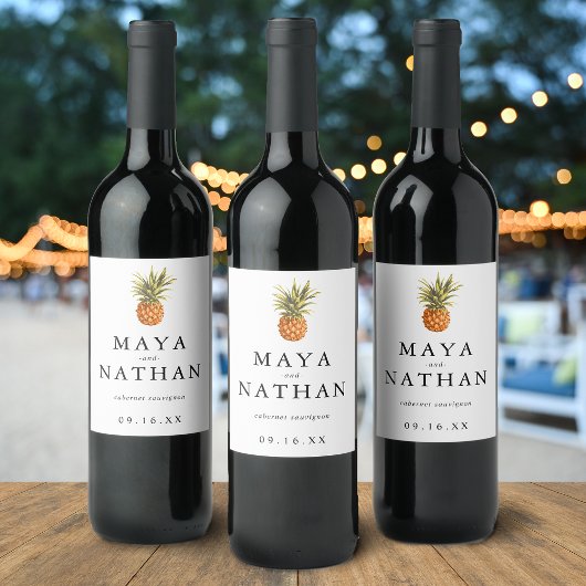 Moderne Ananas Personalisiert Weinetikett