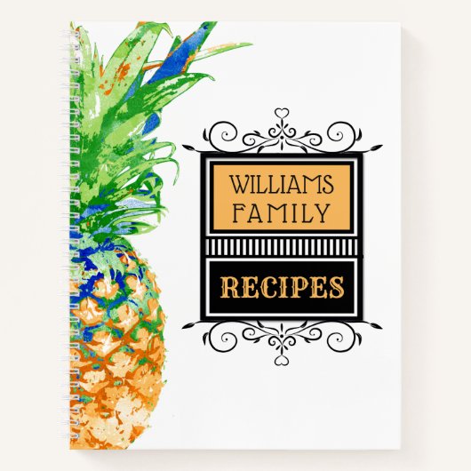 Moderne Ananas Tropical Family Monogram Recipe Notizblock (Vorderseite)