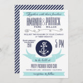Moderne Anchor Blue Nautical Wedding Einladungen (Vorne/Hinten)