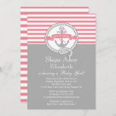Moderne Anchor Nautical Sailboat Girl Babydusche Einladung (Vorne/Hinten)