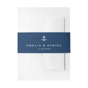 Moderne Anchor Navy Blue Nautical Wedding Einladungsbanderole