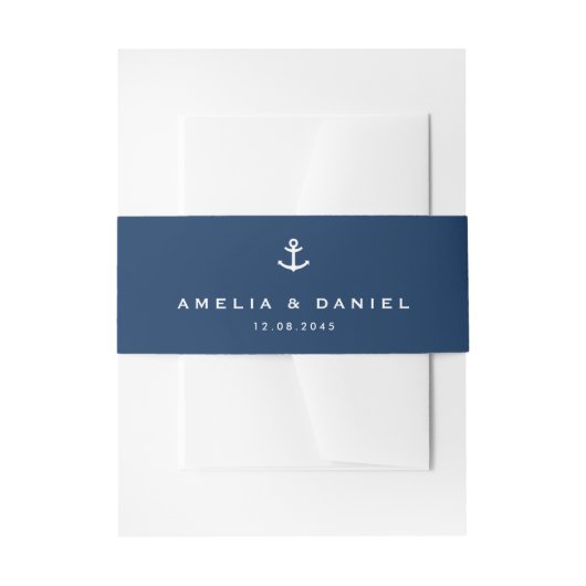 Moderne Anchor Navy Blue Nautical Wedding Einladungsbanderole (Vorderseite Beispiel)