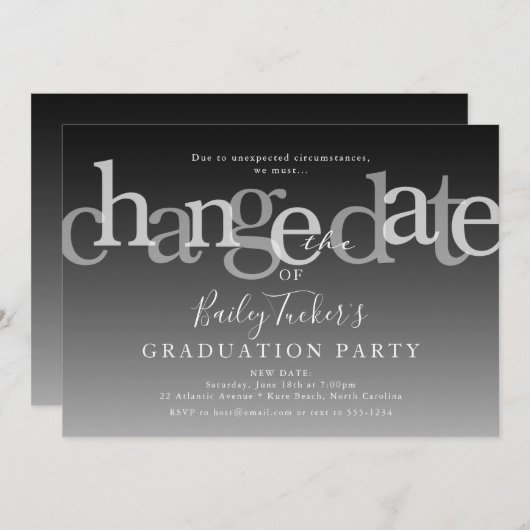 Moderne Änderungsdatum Schwarze Ombre-Graduationsp Einladung (Vorne/Hinten)