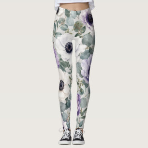 Moderne Anemone- und Eukalyptus-Gestaltung Leggings