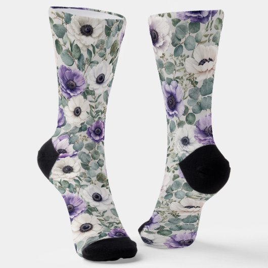Moderne Anemone- und Eukalyptus-Gestaltung Socken (Gewinkelt)