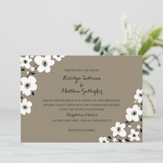 Moderne Anemone Wedding | Einladung (Stehend Vorderseite)