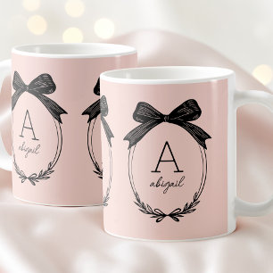 Moderne Anfangs-Chic-Schwarze-Schleife-Rosa-Monogr Kaffeetasse