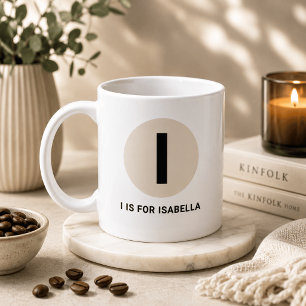 Moderne Anfangsbuchstabe-Tasse – „I ist für [Name] Kaffeetasse
