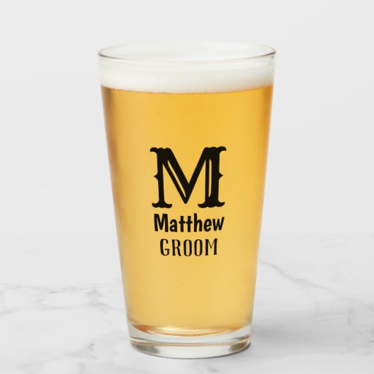 Moderne Anfangsbuchstaben-Monogramm Bräutigam Glas (Vorne (Gefüllt))