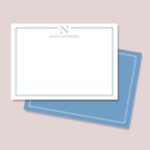 Moderne Anfangsmonogramm-Briefpapier mit blauem Ra Mitteilungskarte