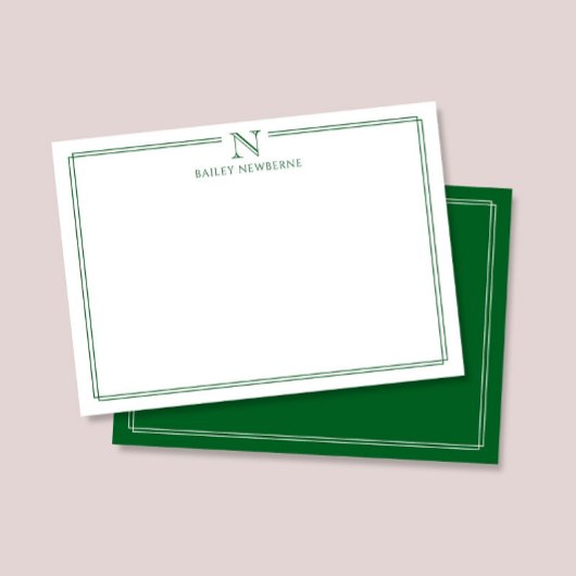 Moderne Anfangsmonogramm-Grünrand-Papeterie Mitteilungskarte