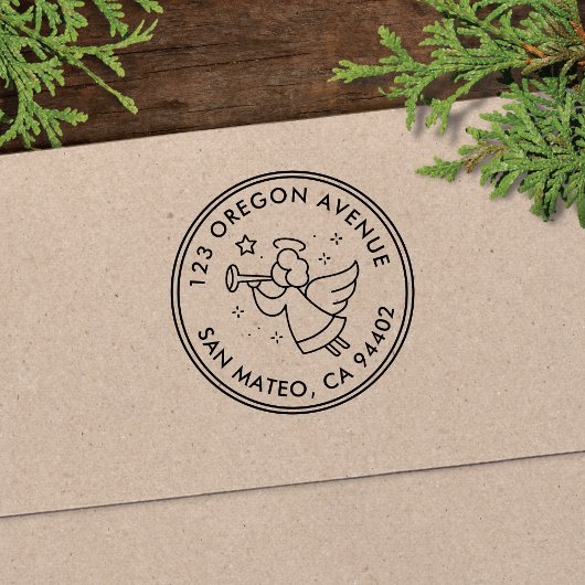 Moderne Angel Holiday Round Rücksendeadresse Permastempel