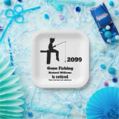 Moderne Angelrute sitzender Fischer Pappteller (Party)