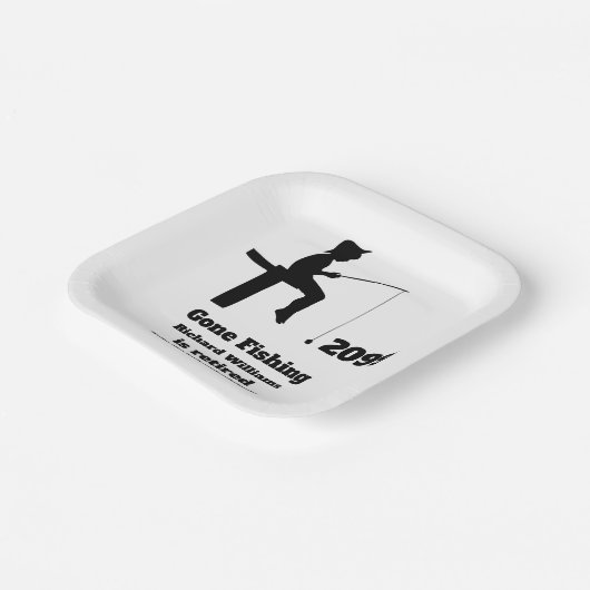 Moderne Angelrute sitzender Fischer Pappteller (Gewinkelt)