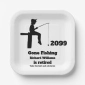 Moderne Angelrute sitzender Fischer Pappteller (Vorderseite)